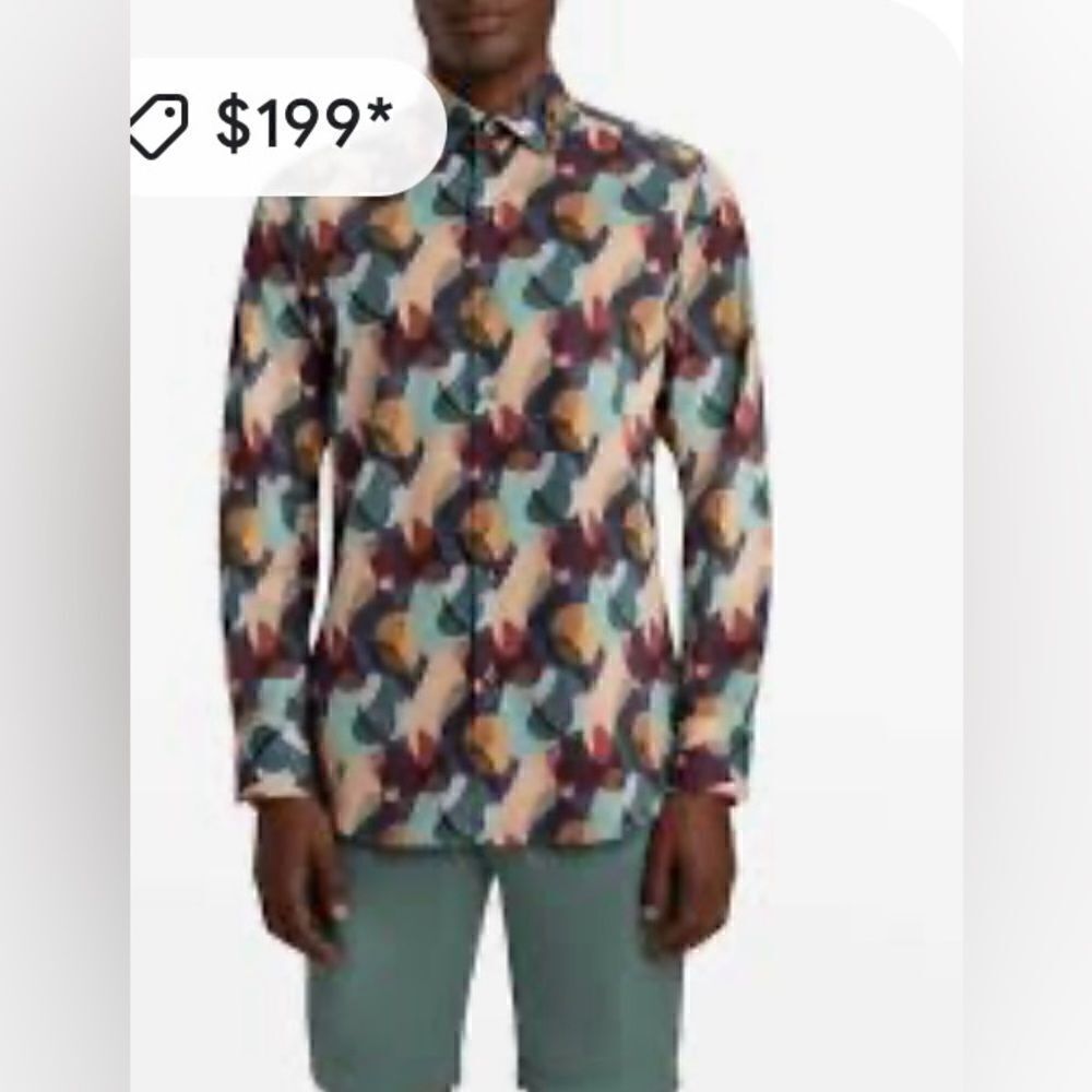 Bugatchi Men's Hugo Shaped
Comfort Stretch Cotton Sport Shirt. NWT